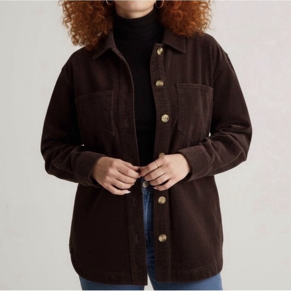 NWT Quince Organic‎ Stretch Corduroy Shirt Jacket Women Sz M Espresso Shacket